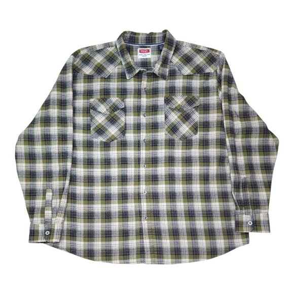 Wrangler Mens 3XL Plaid Flannel Long Sleeve Button-Up Shirt Green - Picture 1 of 8